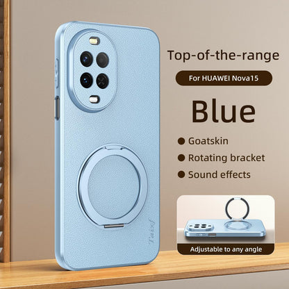 For Huawei Nova 15 Goatskin Vegan Leather Magnetic Phone Case With 360 Degree Rotating Holder - Blue - EDA009794211C