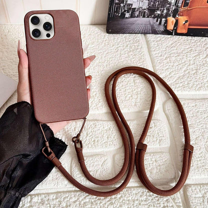 For iPhone 13 Pro Max Tech Fabric Texture Magnetic Phone Case with Crossbody Strap - Brown - EDA009794309E