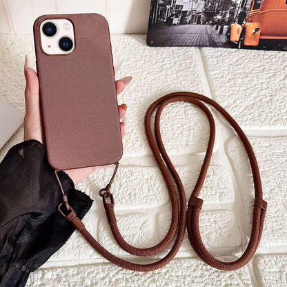 For iPhone 13 Tech Fabric Texture Magnetic Phone Case with Crossbody Strap - Brown - EDA009794311E