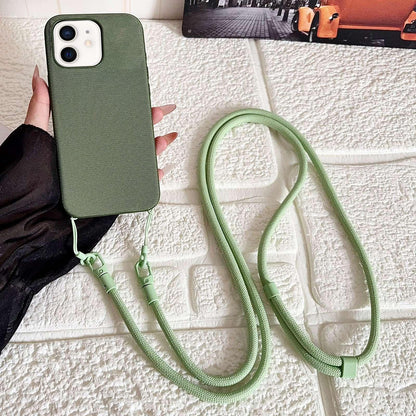 For iPhone 12 Tech Fabric Texture Magnetic Phone Case with Crossbody Strap - Green - EDA009794312A