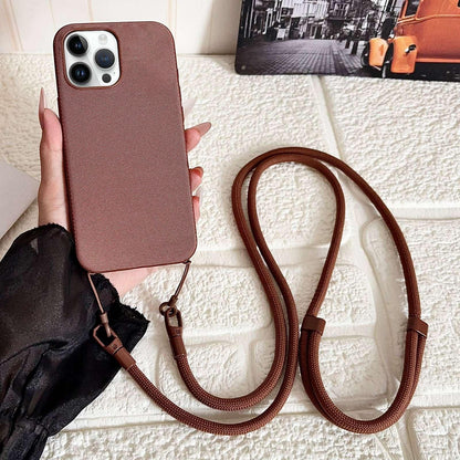 For iPhone 12 Pro Tech Fabric Texture Magnetic Phone Case with Crossbody Strap - Brown - EDA009794314E