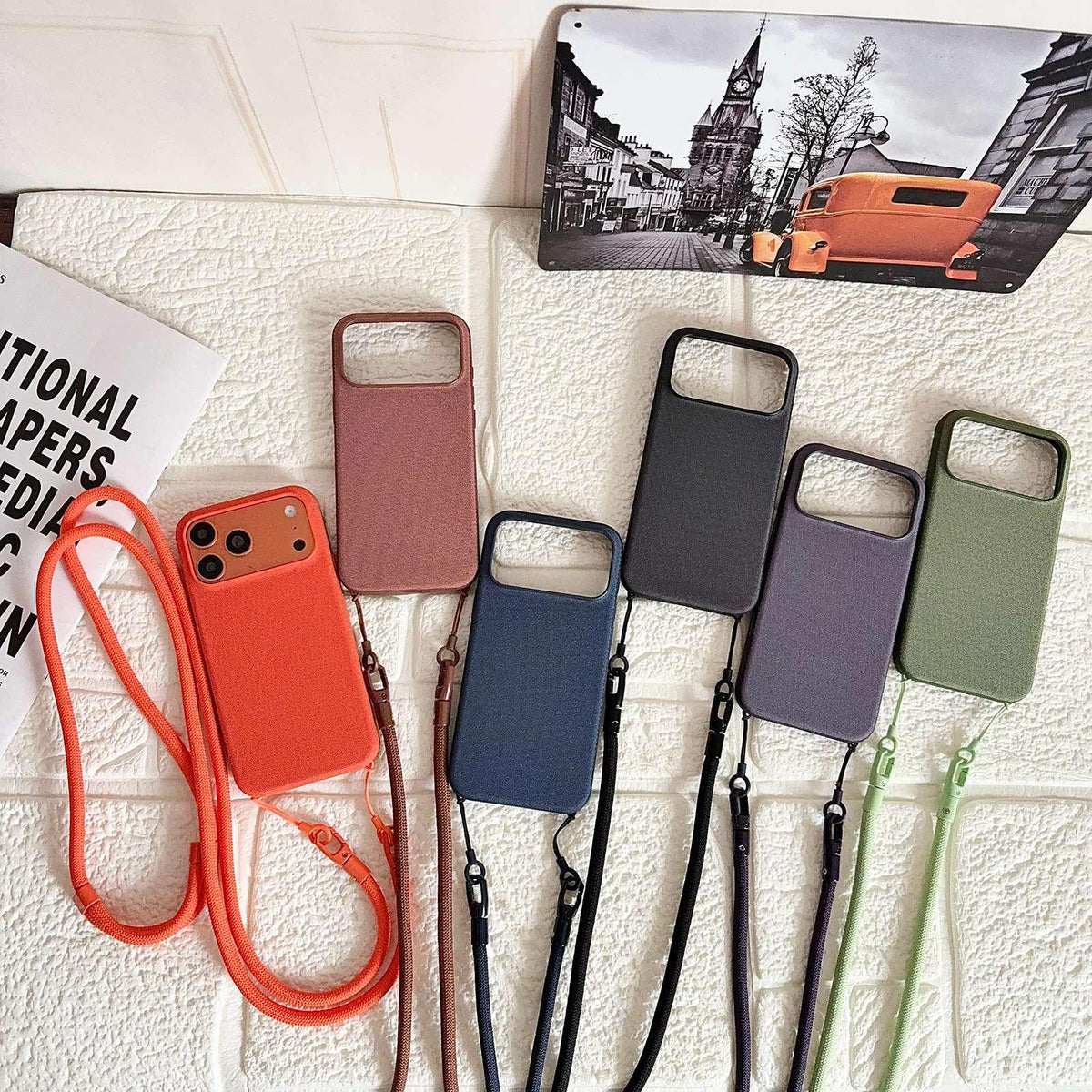 For iPhone 14 Pro Max Tech Fabric Texture Magnetic Phone Case with Crossbody Strap - Green - EDA009794308A