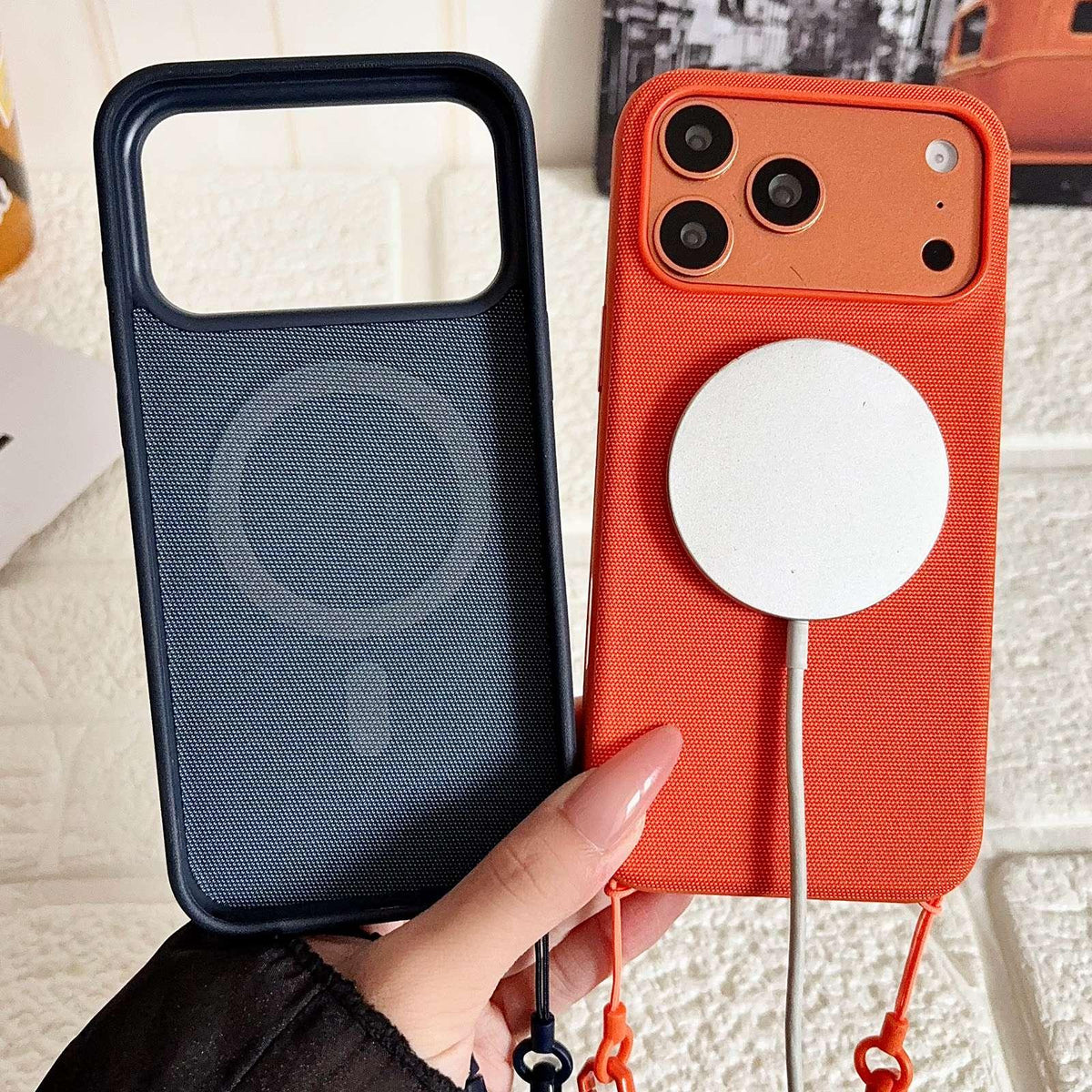 For iPhone 13 Tech Fabric Texture Magnetic Phone Case with Crossbody Strap - Green - EDA009794311A