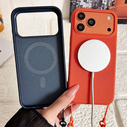 For iPhone 13 Tech Fabric Texture Magnetic Phone Case with Crossbody Strap - Green - EDA009794311A