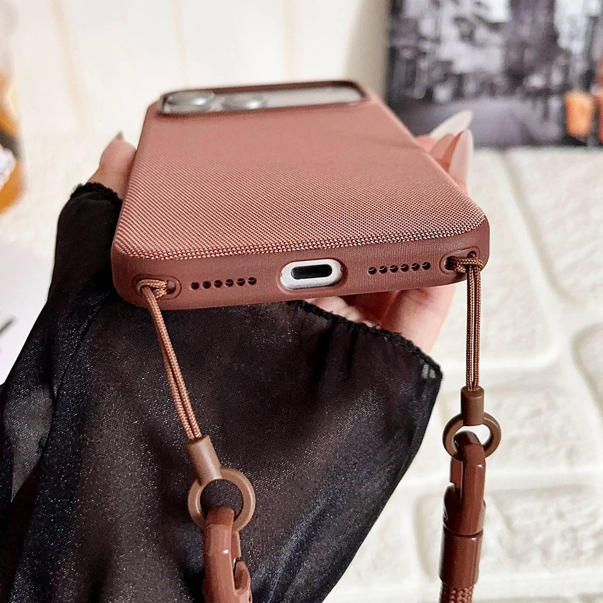 For iPhone 12 Tech Fabric Texture Magnetic Phone Case with Crossbody Strap - Green - EDA009794312A