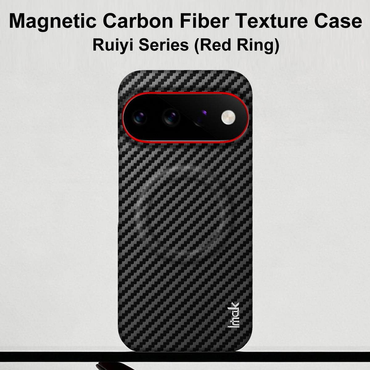 For Google Pixel 11 Pro XL imak Ruiyi Series Red Ring Carbon Fiber Texture Magnetic Phone Case - Black - EDA009795101A
