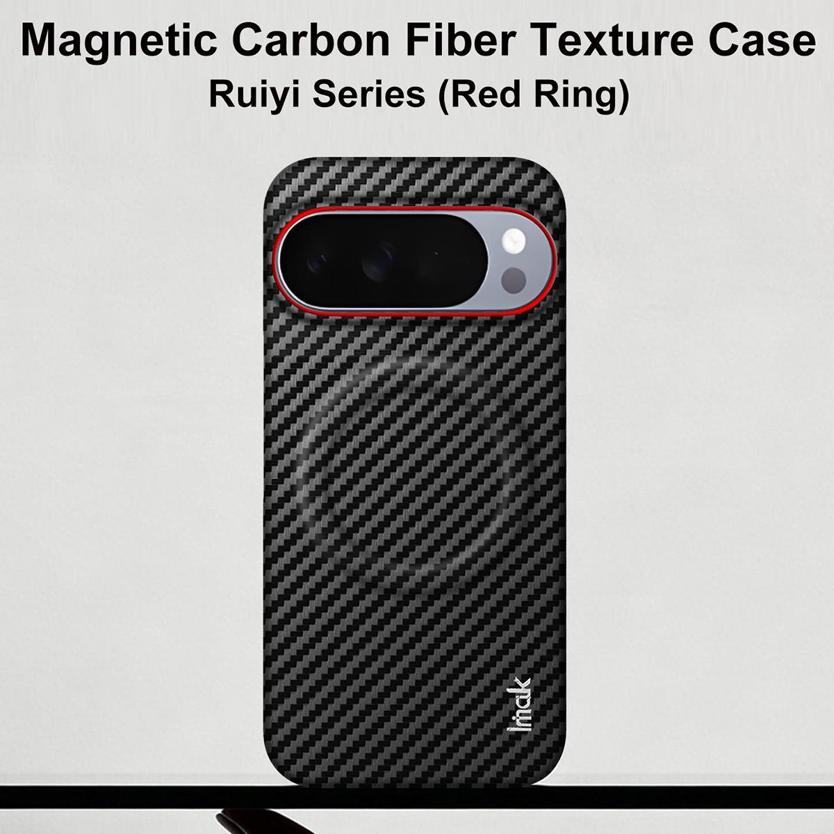 For Google Pixel 10 / Pixel 10 Pro imak Ruiyi Series Red Ring Carbon Fiber Texture Magnetic Phone Case(Black)