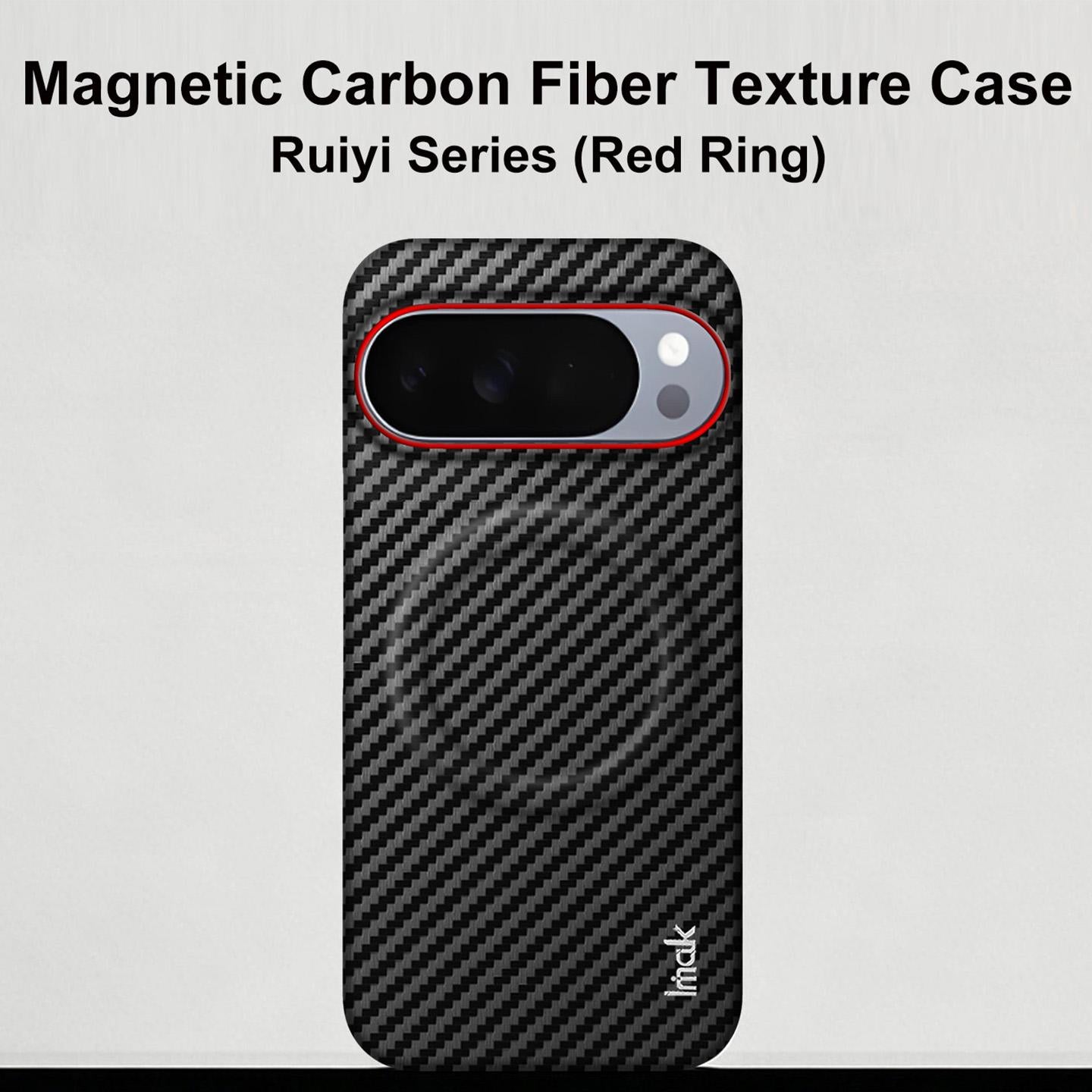 For Google Pixel 10 Pro XL imak Ruiyi Series Red Ring Carbon Fiber Texture Magnetic Phone Case(Black)