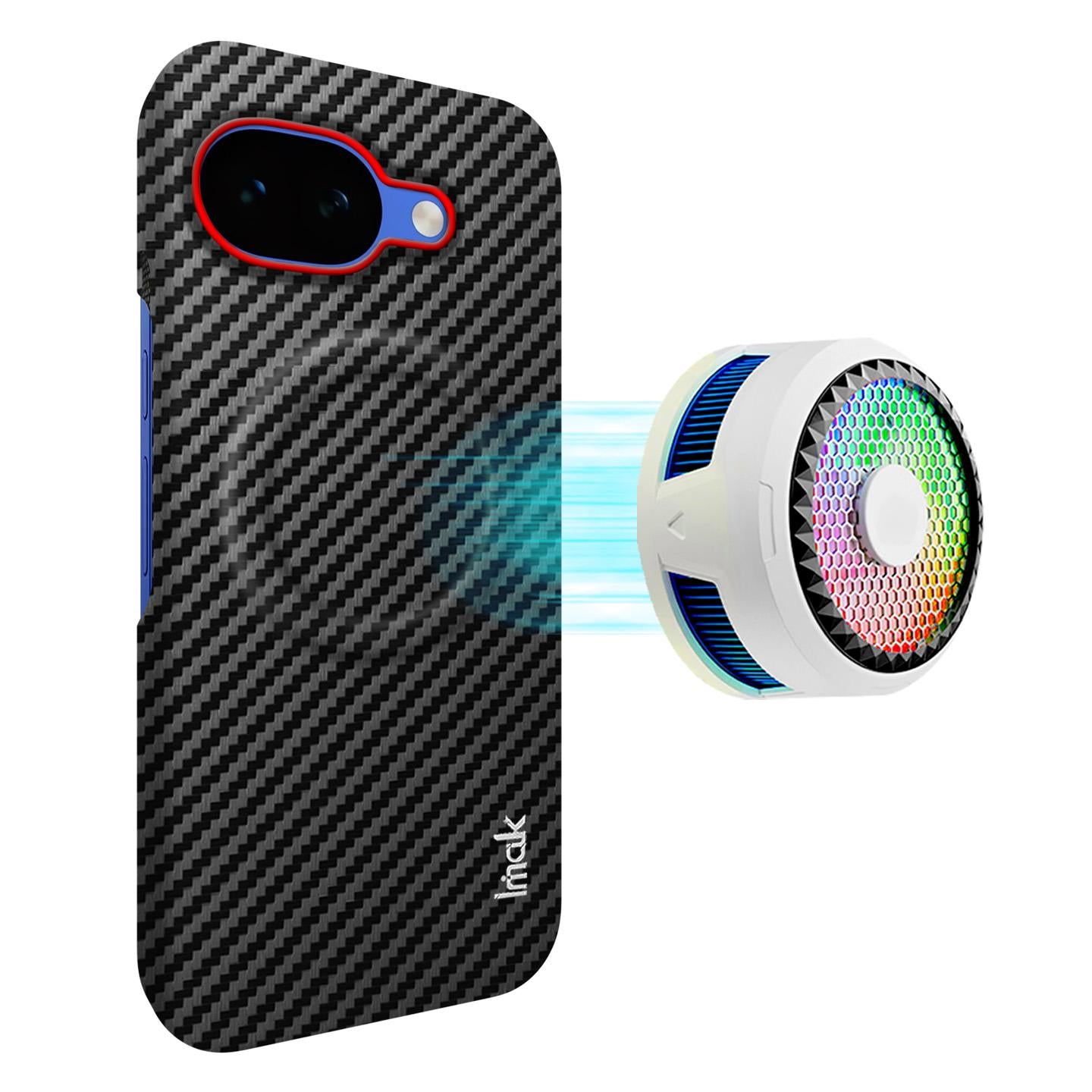 For Google Pixel 10a imak Ruiyi Series Red Ring Carbon Fiber Texture Magnetic Phone Case(Black)