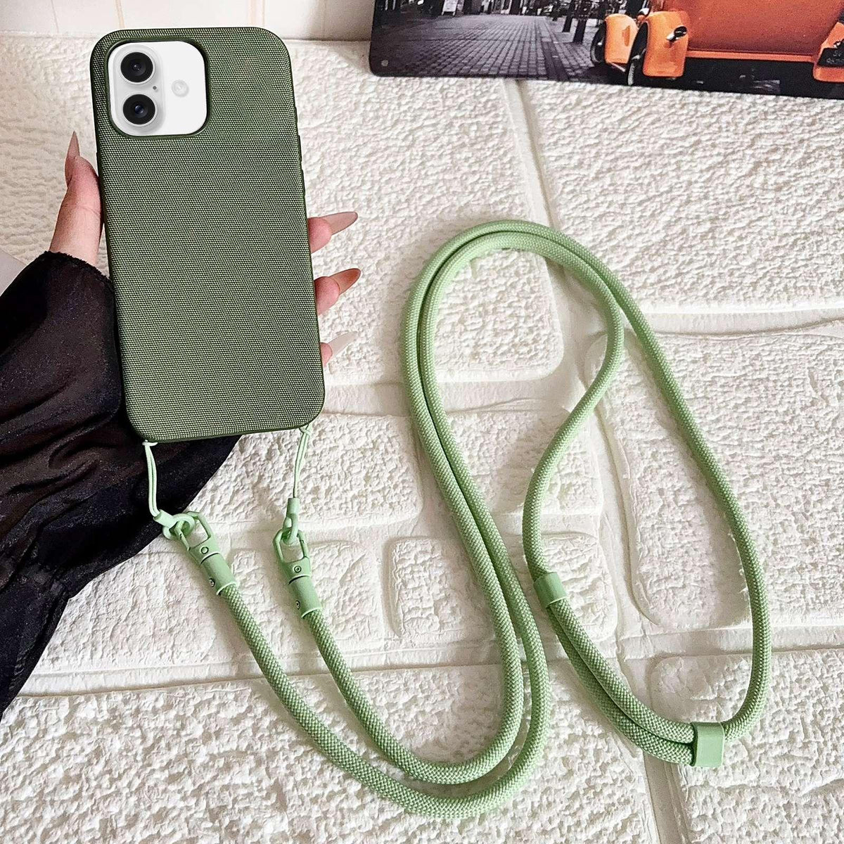 For iPhone 17 Tech Fabric Texture Magnetic Phone Case with AI Button & Crossbody Strap - Green - EDA009795801A