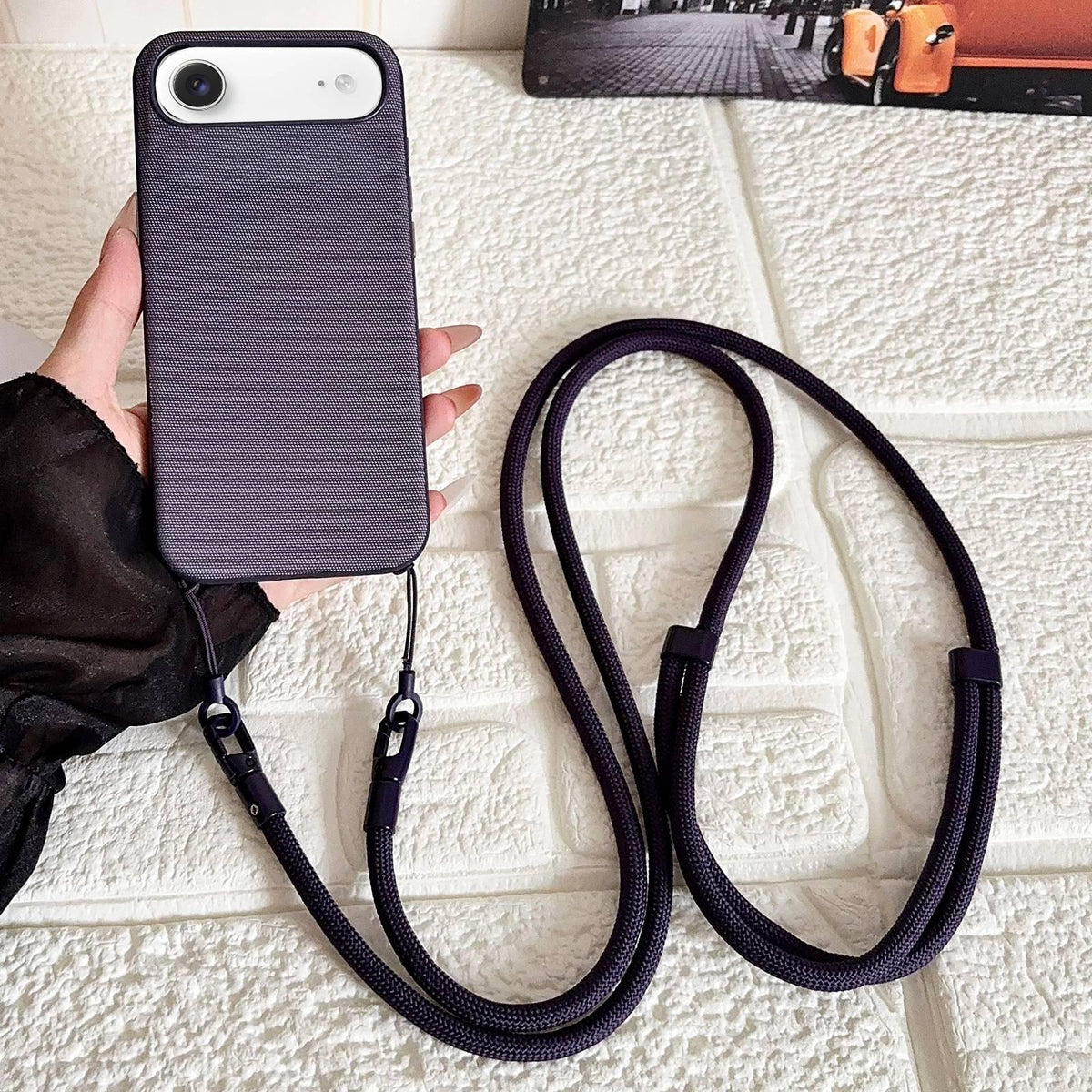 For iPhone Air Tech Fabric Texture Magnetic Phone Case with AI Button & Crossbody Strap - Purple - EDA009795802B