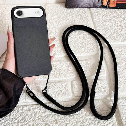 For iPhone Air Tech Fabric Texture Magnetic Phone Case with AI Button & Crossbody Strap - Black - EDA009795802C