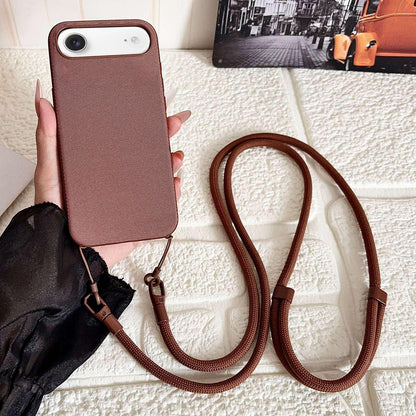 For iPhone Air Tech Fabric Texture Magnetic Phone Case with AI Button & Crossbody Strap - Brown - EDA009795802E