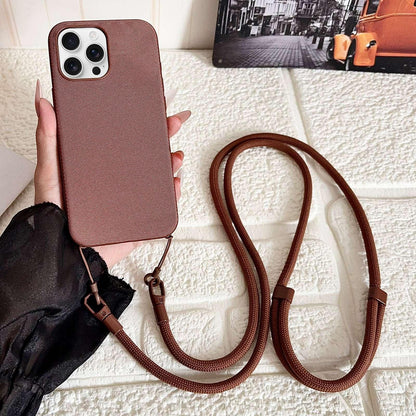 For iPhone 16 Pro Max Tech Fabric Texture Magnetic Phone Case with AI Button & Crossbody Strap - Brown - EDA009795803E