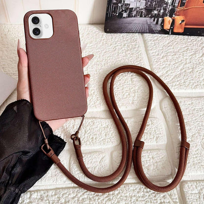 For iPhone 16 Plus Tech Fabric Texture Magnetic Phone Case with AI Button & Crossbody Strap - Brown - EDA009795805E