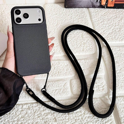 For iPhone 17 Pro Max Tech Fabric Texture Magnetic Phone Case with AI Button & Crossbody Strap - Black - EDA009796101D