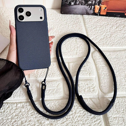 For iPhone 17 Pro Max Tech Fabric Texture Magnetic Phone Case with AI Button & Crossbody Strap - Blue - EDA009796101E