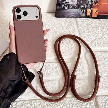 For iPhone 17 Pro Max Tech Fabric Texture Magnetic Phone Case with AI Button & Crossbody Strap - Brown - EDA009796101F