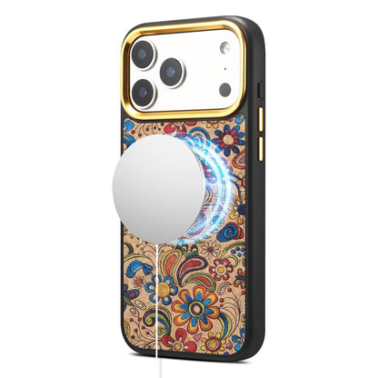 For iPhone 18 Pro Max / 17 Pro Max Denior A28+1 Ethnic Embroider Pattern Style Magnetic Phone Case - Khaki - EDA009797301D