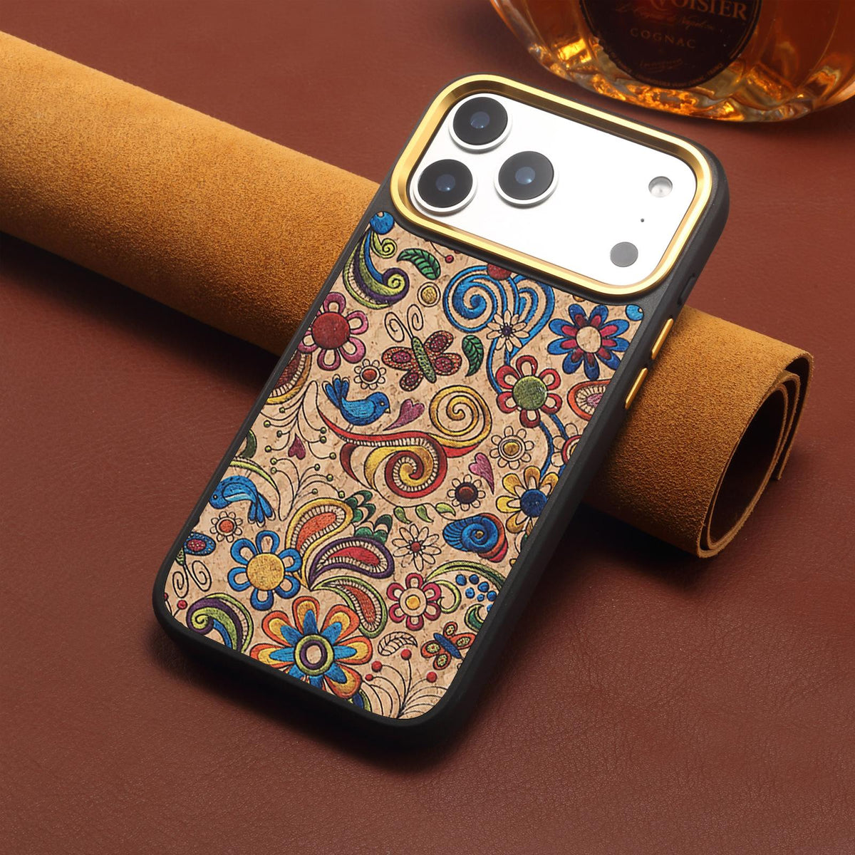 For iPhone 18 Pro Max / 17 Pro Max Denior A28+1 Ethnic Embroider Pattern Style Magnetic Phone Case - Khaki - EDA009797301D