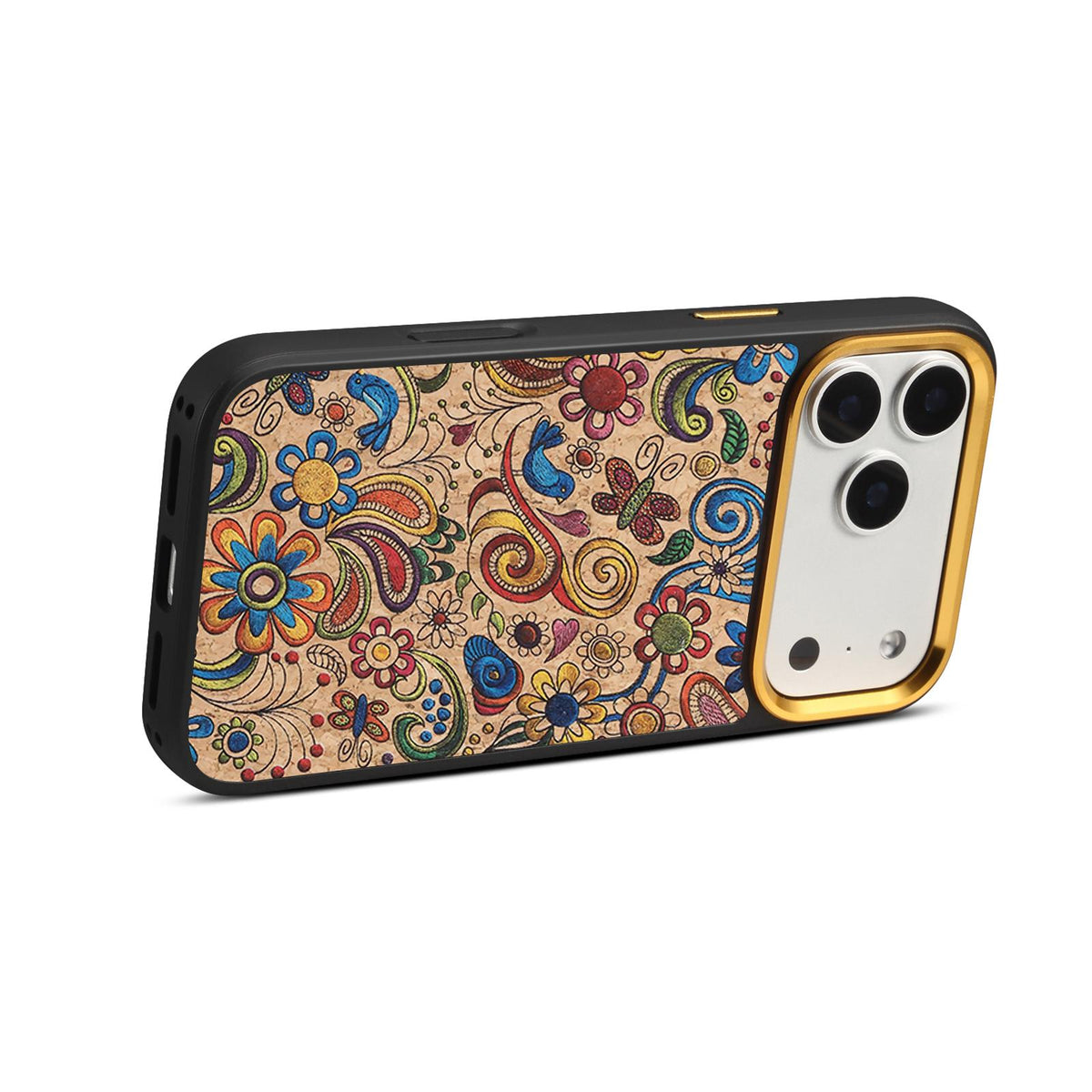 For iPhone 18 Pro / 17 Pro Denior A28+1 Ethnic Embroider Pattern Style Magnetic Phone Case - Khaki - EDA009797302D