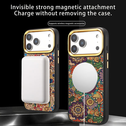 For iPhone 18 Pro / 17 Pro Denior A28+1 Ethnic Embroider Pattern Style Magnetic Phone Case - Khaki - EDA009797302D