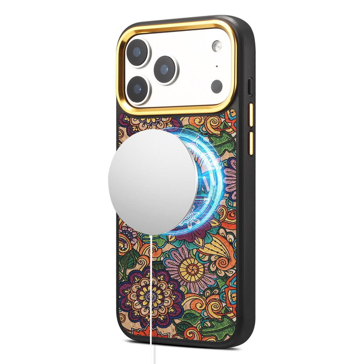 For iPhone 18 Pro / 17 Pro Denior A28+1 Ethnic Embroider Pattern Style Magnetic Phone Case - Purple - EDA009797302E