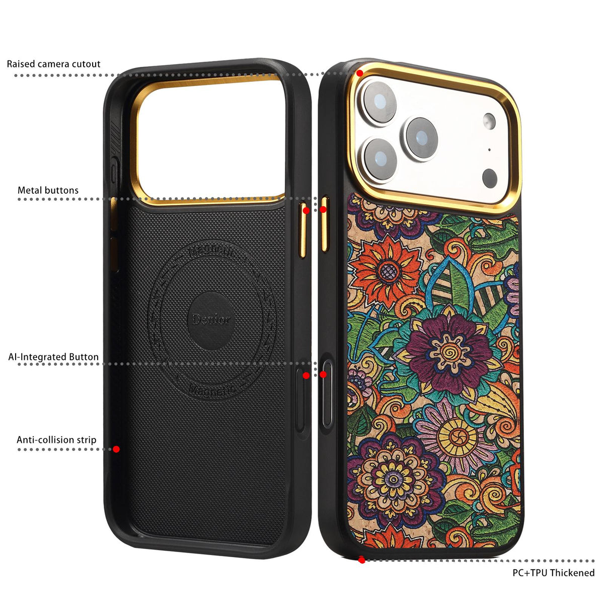 For iPhone 18 Pro / 17 Pro Denior A28+1 Ethnic Embroider Pattern Style Magnetic Phone Case - Purple - EDA009797302E