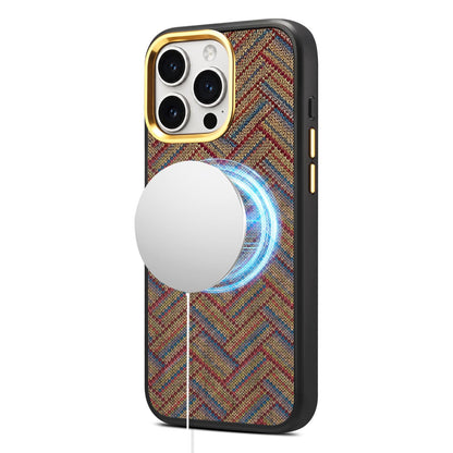 For iPhone 16 Pro Max Denior A28+1 Ethnic Embroider Pattern Style Magnetic Phone Case - Blue - EDA009797303B