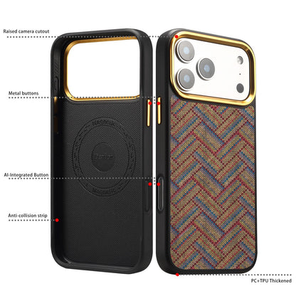 For iPhone 16 Pro Max Denior A28+1 Ethnic Embroider Pattern Style Magnetic Phone Case - Blue - EDA009797303B