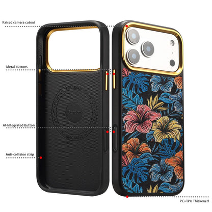 For iPhone 16 Pro Denior A28+1 Ethnic Embroider Pattern Style Magnetic Phone Case - Black - EDA009797304C