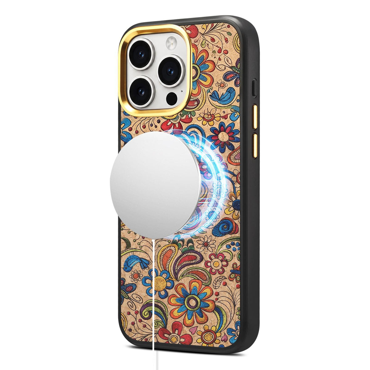 For iPhone 16 Pro Denior A28+1 Ethnic Embroider Pattern Style Magnetic Phone Case - Khaki - EDA009797304D