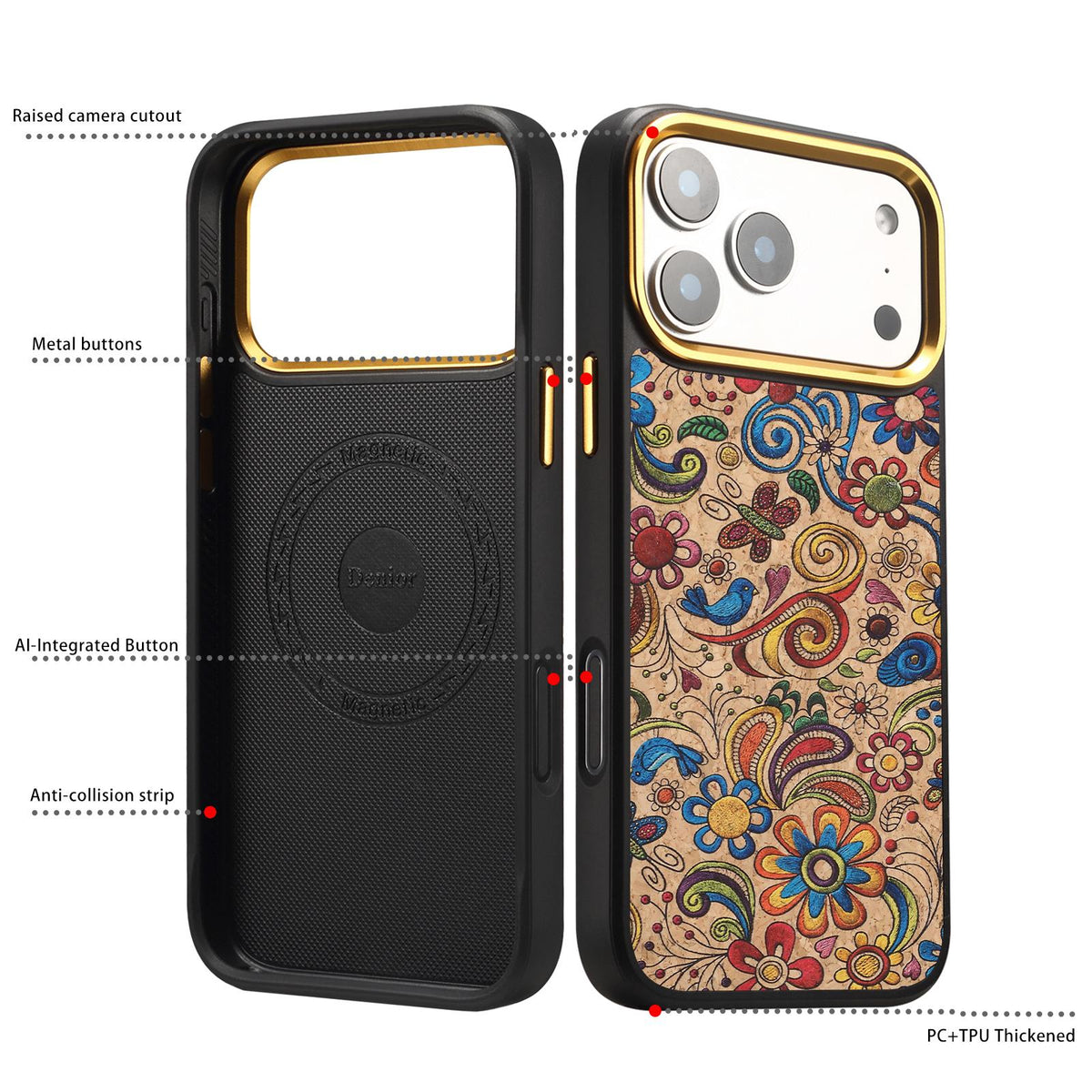 For iPhone 16 Pro Denior A28+1 Ethnic Embroider Pattern Style Magnetic Phone Case - Khaki - EDA009797304D