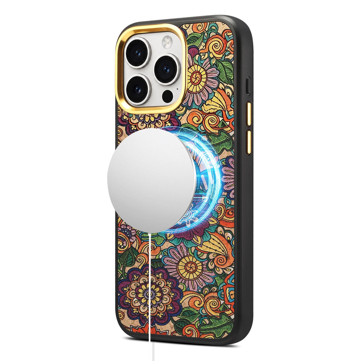 For iPhone 15 Pro Max Denior A28+1 Ethnic Embroider Pattern Style Magnetic Phone Case - Purple - EDA009797305E