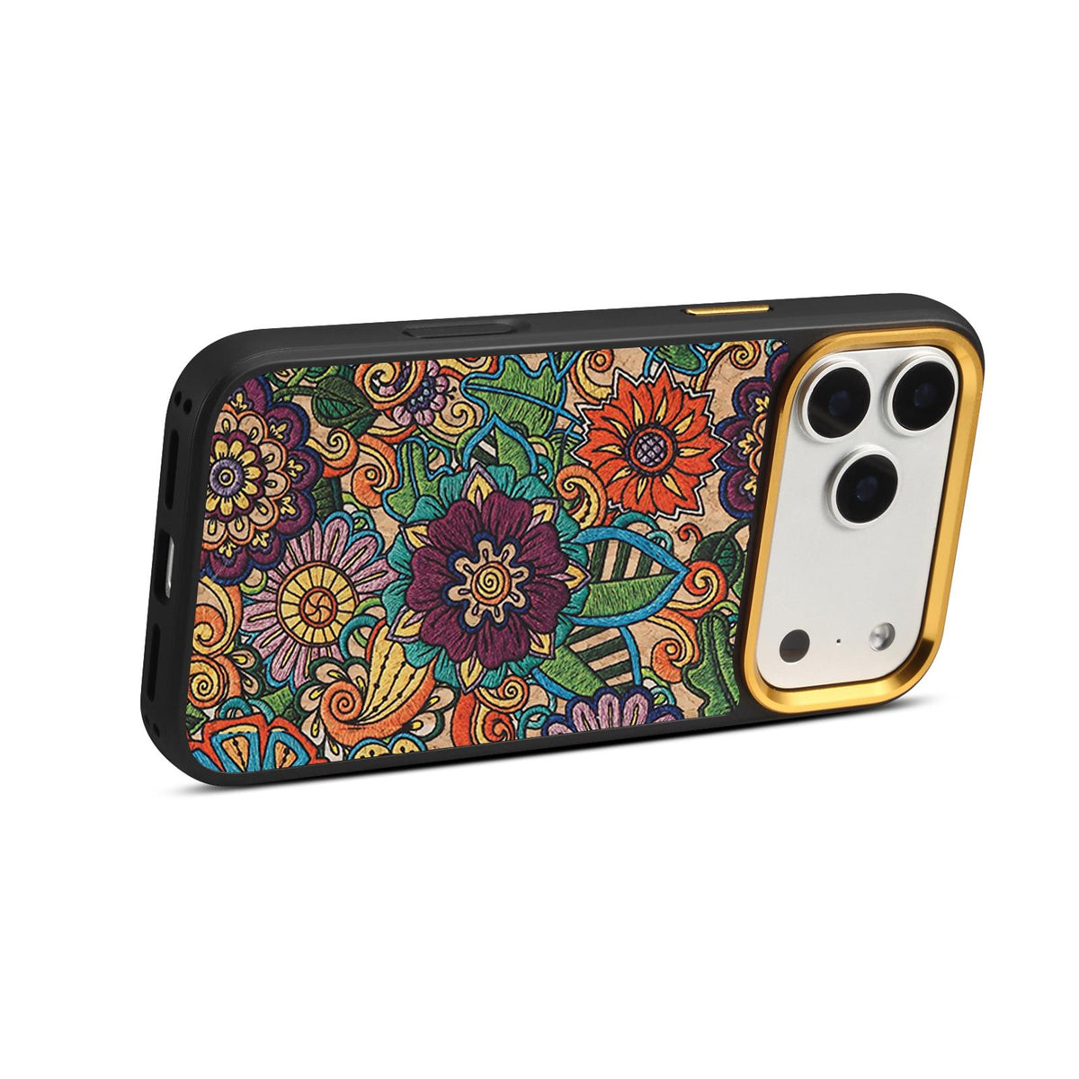 For iPhone 15 Pro Max Denior A28+1 Ethnic Embroider Pattern Style Magnetic Phone Case - Purple - EDA009797305E