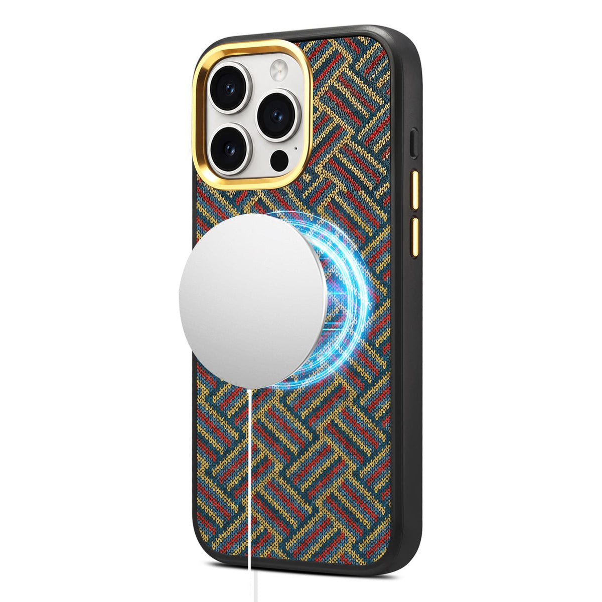For iPhone 15 Pro Denior A28+1 Ethnic Embroider Pattern Style Magnetic Phone Case - Red - EDA009797306A