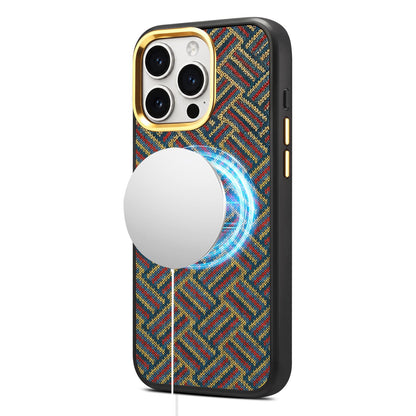 For iPhone 15 Pro Denior A28+1 Ethnic Embroider Pattern Style Magnetic Phone Case - Red - EDA009797306A