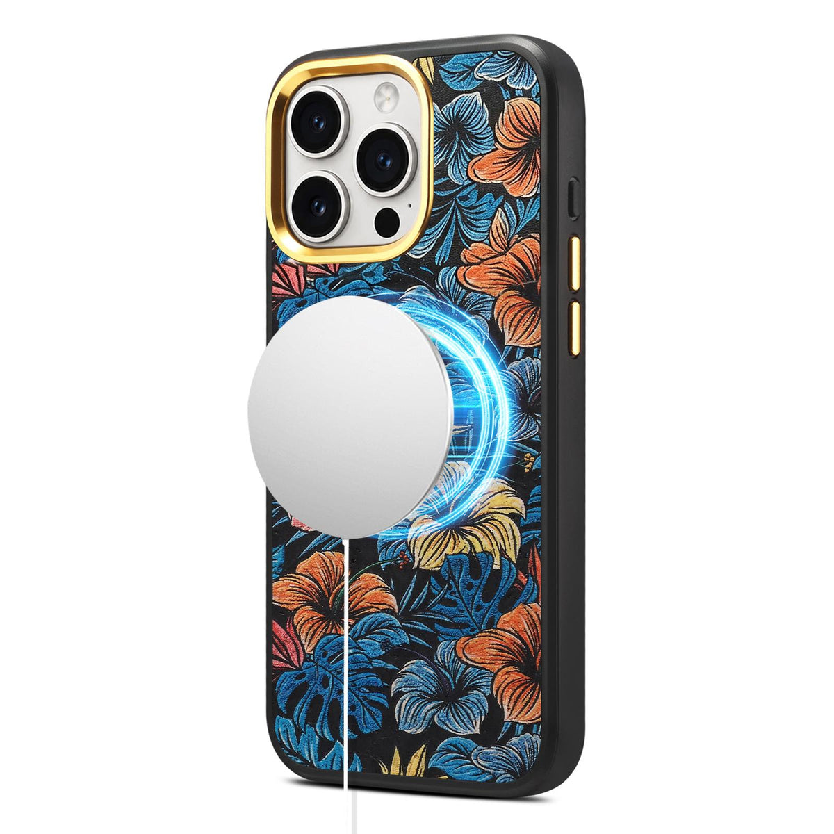 For iPhone 15 Pro Denior A28+1 Ethnic Embroider Pattern Style Magnetic Phone Case - Black - EDA009797306C