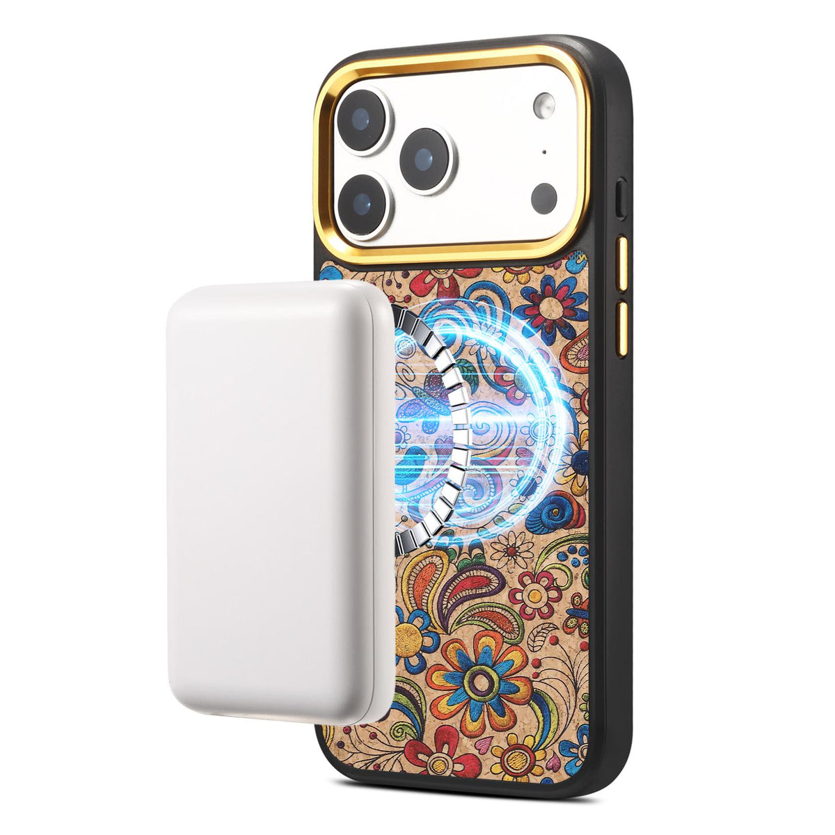 For iPhone 15 Pro Denior A28+1 Ethnic Embroider Pattern Style Magnetic Phone Case - Khaki - EDA009797306D