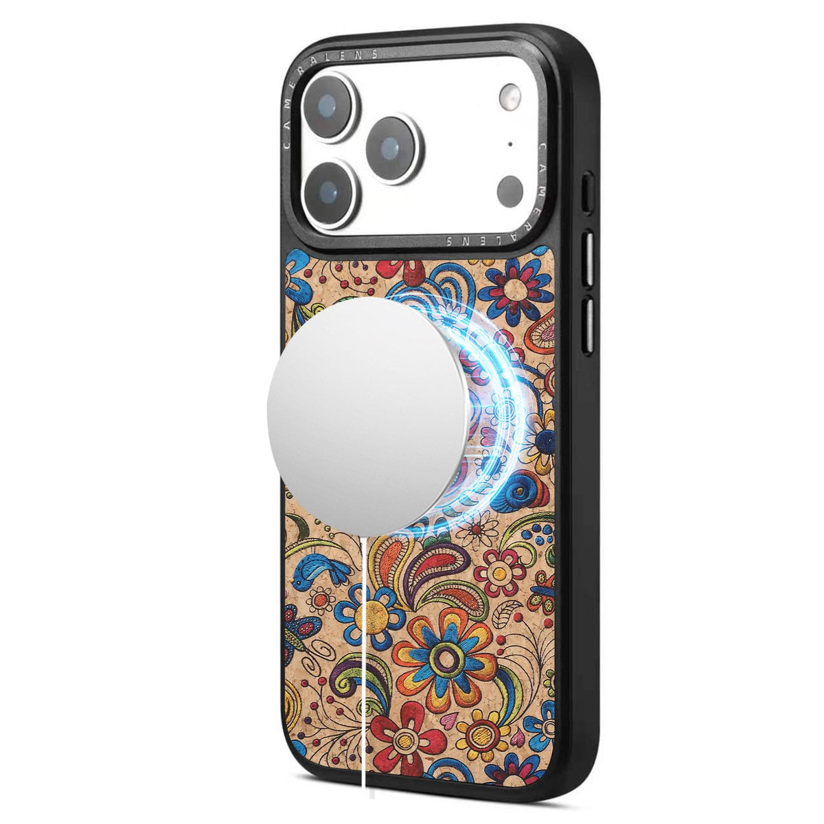 For iPhone 18 Pro Max / 17 Pro Max Denior A28 Ethnic Embroider Pattern Style Magnetic Phone Case - Khaki - EDA009798401E