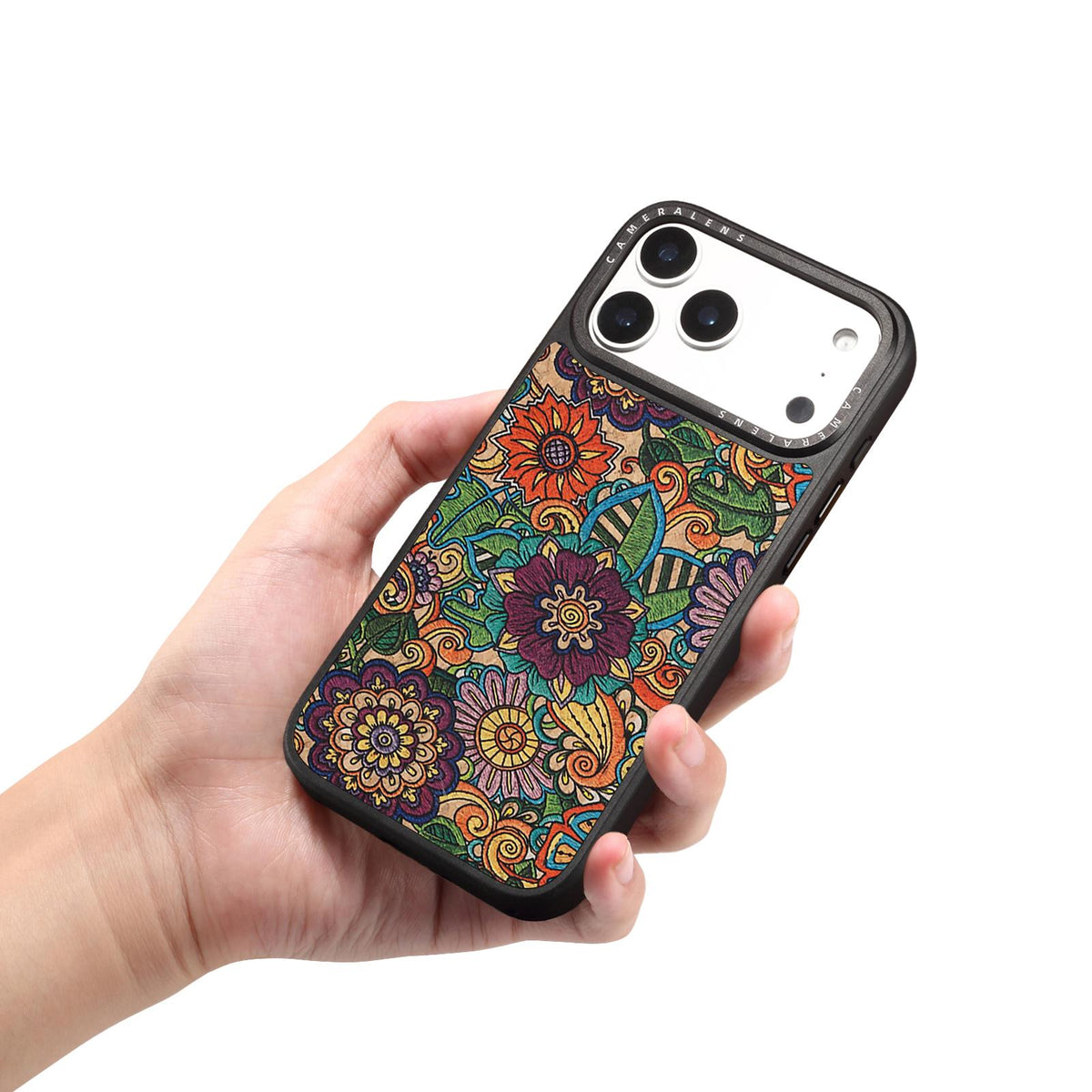 For iPhone 16 Pro Max Denior A28 Ethnic Embroider Pattern Style Magnetic Phone Case - Purple - EDA009798403B