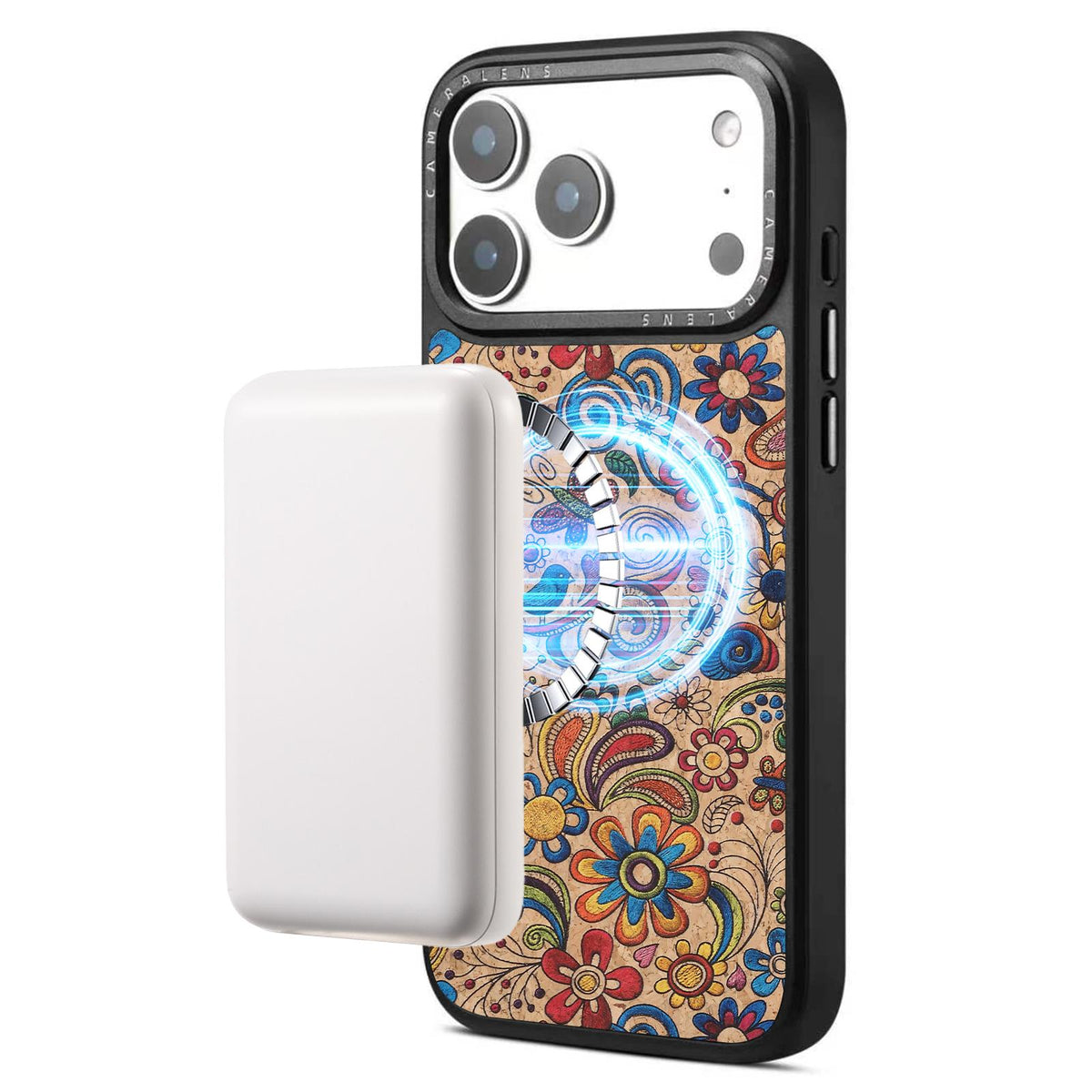 For iPhone 16 Pro Max Denior A28 Ethnic Embroider Pattern Style Magnetic Phone Case - Khaki - EDA009798403E