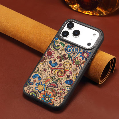 For iPhone 16 Pro Max Denior A28 Ethnic Embroider Pattern Style Magnetic Phone Case - Khaki - EDA009798403E