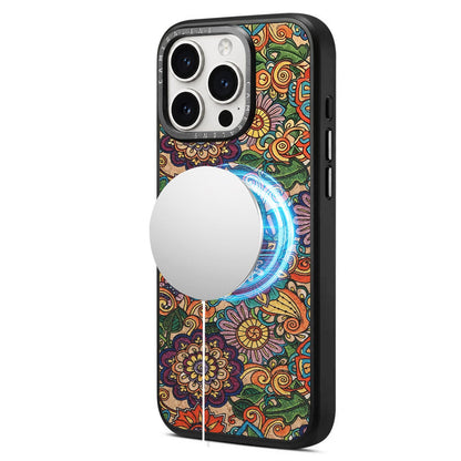 For iPhone 16 Pro Denior A28 Ethnic Embroider Pattern Style Magnetic Phone Case - Purple - EDA009798404B