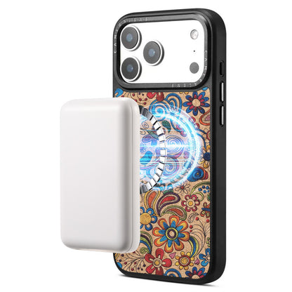 For iPhone 16 Pro Denior A28 Ethnic Embroider Pattern Style Magnetic Phone Case - Khaki - EDA009798404E