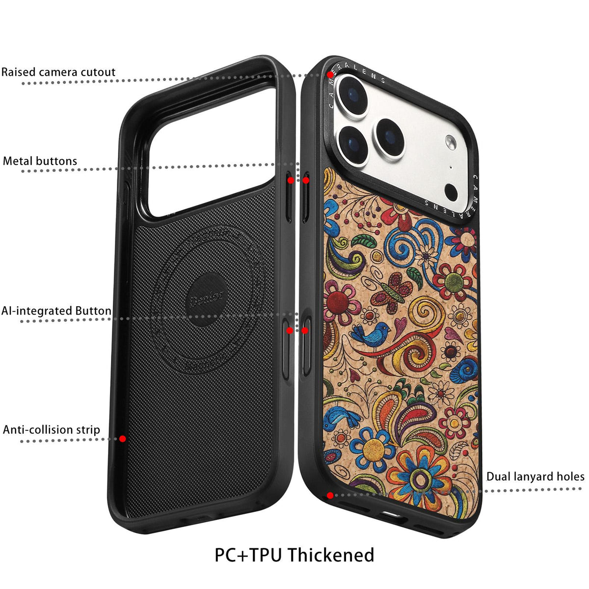 For iPhone 16 Pro Denior A28 Ethnic Embroider Pattern Style Magnetic Phone Case - Khaki - EDA009798404E