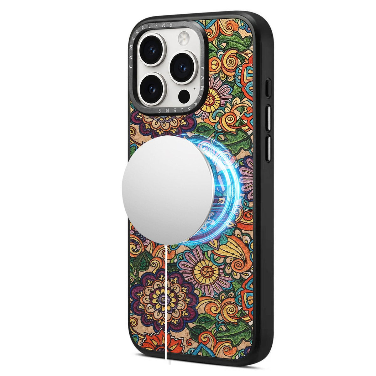 For iPhone 15 Pro Max Denior A28 Ethnic Embroider Pattern Style Magnetic Phone Case - Purple - EDA009798405B