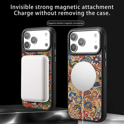 For iPhone 15 Pro Max Denior A28 Ethnic Embroider Pattern Style Magnetic Phone Case - Purple - EDA009798405B