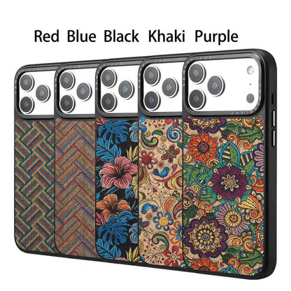 For iPhone 15 Pro Max Denior A28 Ethnic Embroider Pattern Style Magnetic Phone Case - Khaki - EDA009798405E
