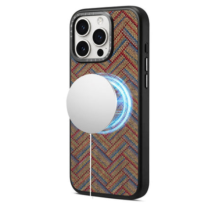 For iPhone 15 Pro Denior A28 Ethnic Embroider Pattern Style Magnetic Phone Case - Blue - EDA009798406C